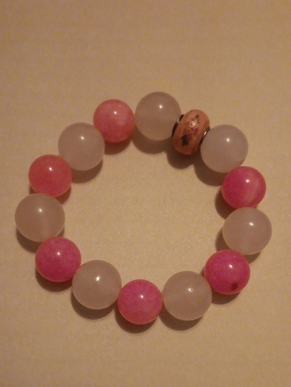 Pink Fuschia Jade & Opaque Glass Beaded Stretch Bracelet